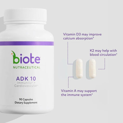 Biote Nutraceuticals ADK 10 IImmunity & Cardiovascular Supportl 90 capsules